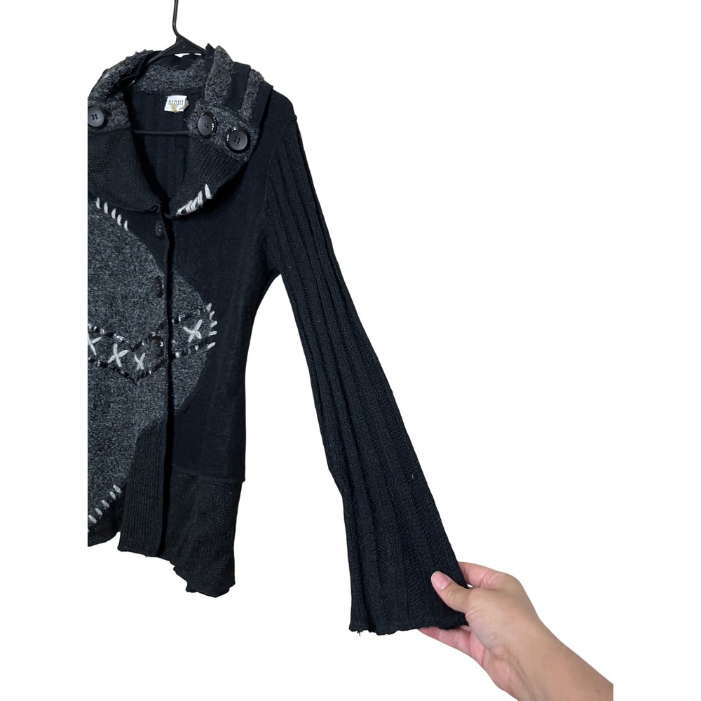 Sioni Studio Black Gray Patchwork Knit Cardigan S… - image 4